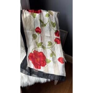 Floral Print Women's Scarf with Black Border